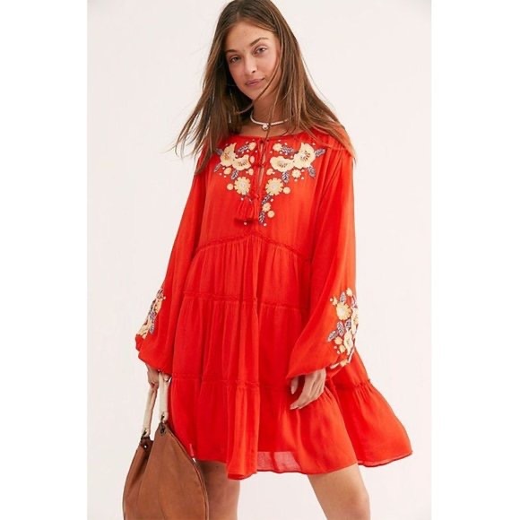 Free People Dresses & Skirts - NWT Free People Spell On You Dress Floral Embroidered Peasant Poppy Red Medium